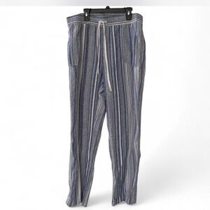 Coastal grandma Cottagecore Linen Striped  Drawstring women’s Pants size L